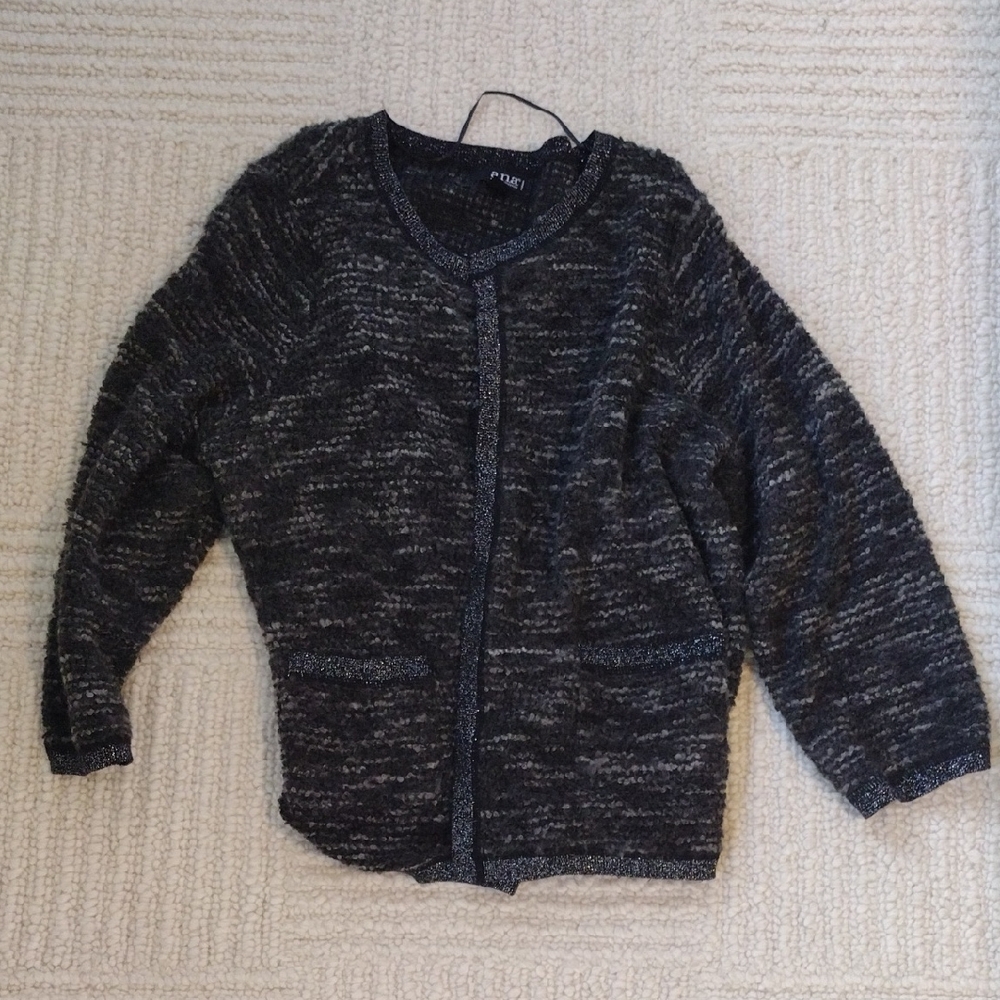 Black and Gray Open Cardigan Sweater
